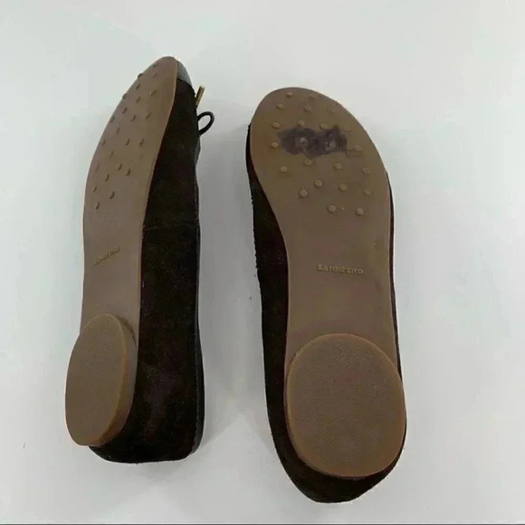 Lands end ballet flats size 8 38 chocolate brown suede bow round toe balletcore - Picture 6 of 13
